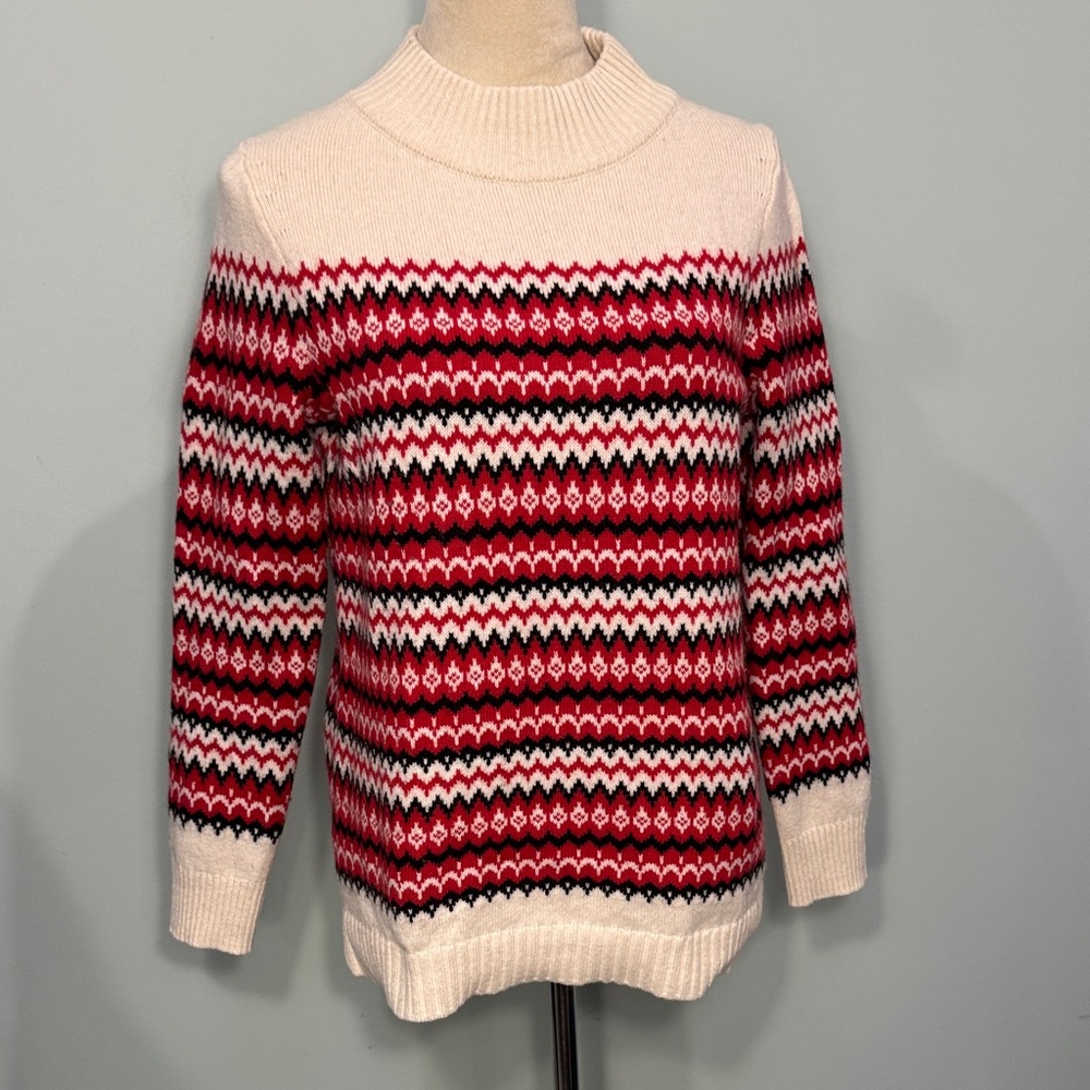 Talbots Wool Blend Red Patterned Sweater Size S - image 2